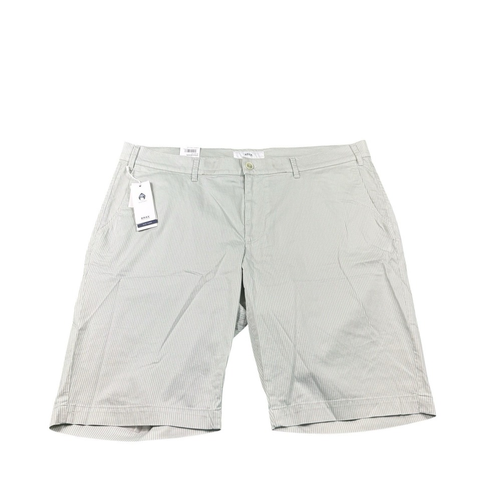 Brax Ultralight Bozen Shorts Mens 40 White Green Striped Cotton 84-3417/38